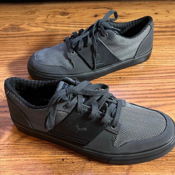 Puma Black & Gray Houndstooth El Ace Lightweight Sneakers Mens Sz9 - Picture 1 of 10